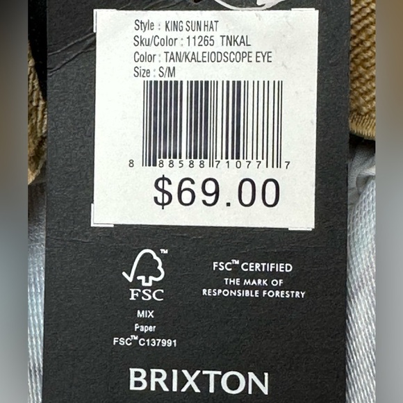 Brixton King Sun Hat Tan Kaleidoscope Eye S/M Summer Beachy Mixed Media … - Picture 12 of 16